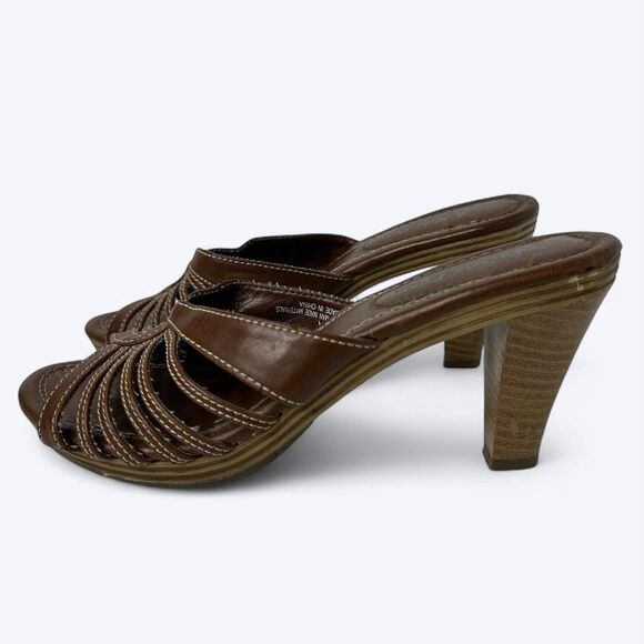 Y2K Self Esteem Nina Heeled Sandals Womens Sz 6 Brown Strappy Faux Leather 2.5" - Picture 1 of 11